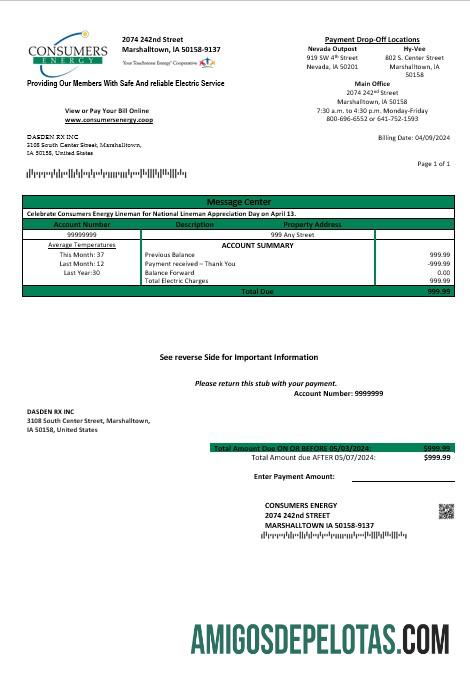 realista Modelo de conta de serviços públicos de energia para consumidores dos EUA Iowa em formatos Word e PDF